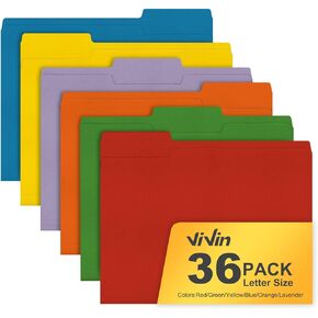 ViVin File Folders, Fits 8.5 x 11 Letter Size Paper, 1/3-Cut Tabs, 36 Pack Manilla Colored File Folders, Perfect for Home, Office, and School Documents File Paper(Multicolored) in Kuwait