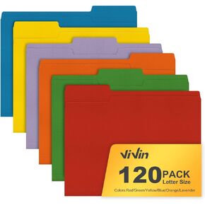 ViVin File Folders, Fits 8.5 x 11 Letter Size Paper, 1/3-Cut Tabs, 36 Pack Manilla Colored File Folders, Perfect for Home, Office, and School Documents File Paper(Multicolored)