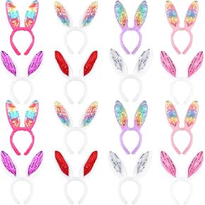 16 Pcs Easter Bunny Ear Headband Colorful Plush Rabbit Ears Hair Hoop for Easter Party Cosplay Costume Accessories