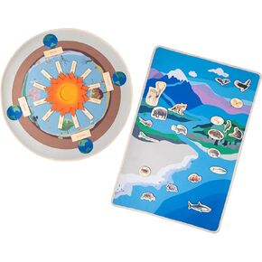 2 PCS Montessori تعليمية Matons Mat و Land and Water MAT-31.5 'جولة مع بطاقات خشبية من 4 مواسم و 12 شهرًا للأطفال من 3-6 ، ألعاب عيد ميلاد تحتفل بالتعلم التفاعلي