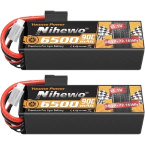 2S Lipo Battery 2Packs 7.4V RC Lipo Battery Pack 6500mAh 90C Hard Case with TX Plug + EC5 Adapter Compatible with 1/8 and 1/10 RC Truck Vehicles Car Truggy Buggy Racing Models