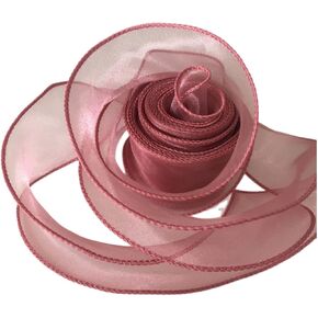 1-1/2 Inch Wide 10 Yards Dusty Rose Pink Wired Chiffon Ribbon Sheer Wired Organza Ribbon for Crafts Floral Bouquets Wedding Party Valentine's Day Decorations