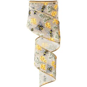 Bee Wired Edge Ribbon 2.5 Inch Bumble Bee Honeycomb Fabric Craft Ribbon Honeybee Gift Wrap Ribbon for Bow Wreath Party Home Decor, 12 Yards