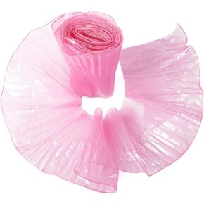 Organza Ruffled Ribbons 5 Yards Ruffle Pleated Chiffon Trims Pink Lace Fabric Trim for Sewing Dress Garment Hats Bag Costume Hair Headband Gift Wrapping