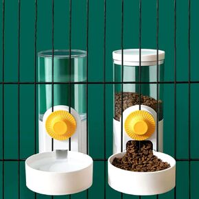 2 PCS Pet Dog Cat Hanging Automatic Feeders Drinking Bowls 40oz,Auto Gravity Feeder and Water Set,Cage Pet Feeding Bowls Dispenser for Puppy, Rabbit Hamsters Chinchilla Hedgehog Ferret (White)