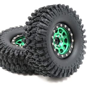 HOBBYSOUL RC Height 108mm/4.25inch Tires Mounted 1.9inch Beadlock Wheels Rims Green Black Color for 1/10 1/12 RC Mud Crawler Truck Axial SCX10 90046 RC4WD D90 TF2 Tamiya CC01,(2-Pack, Assembled)