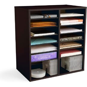 Safco Wooden Paper and Mail Organizer for Home Office and Classroom, Adjustable Shelves and Stackable