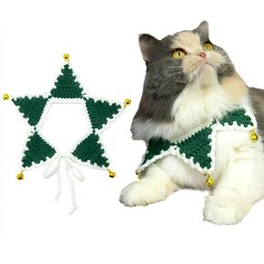 Handmade Cat Christmas Costume and Dog Christmas Bandanas,Knitted Dog Clothes,Adjustable Fit Five-Pointed Star Outfit,Birthday Decor for Cats Dogs,Funny Dog Clothes