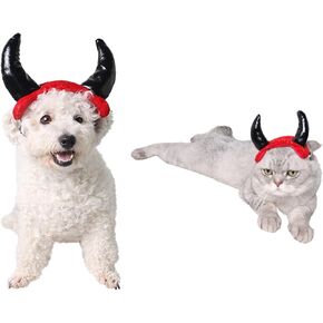 Pet Devil Hat for Puppy Cat ، Halloween Demon Cosplay for Dogs ، Pet Devil Hat القابلة للتعديل للقطات القاسية ، حزب الجرو ، إكسسوارات الأزياء ، الأحمر (L)