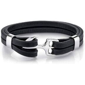 Spartan Anchor Leather Bracelet in Stainless Steel