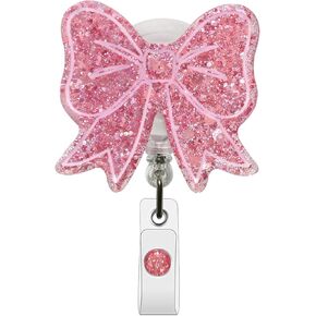 Sparkling Bow Badge Reel, with Retractable Cord and Swivel Alligator Clip, for Nurses Teachers Doctors Medical Assistants (Rose Gold) in Kuwait