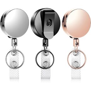3 Pcs Heavy Duty Badge Reels Retractable Badge Holder, Metal ID Badge Holder with Belt Clip Key Ring, Metal ID Nurse Badge Reel, Badge Reels Retractable for Key Name Card Holder