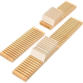 WILLOWDALE 4Pcs 12" Wooden Name Badge Holder Organizer, Counter Card Holder Stand for Name Tag ID Badge Plastic Card Holder, Detachable Business Card Holder Display Tray for Desk Office Reception