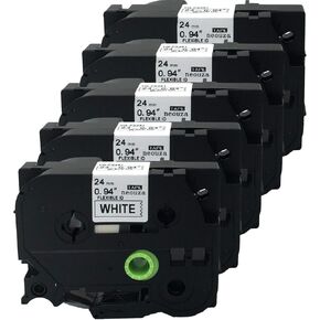 NEOUZA 5PK Compatible for Brother P-Touch Laminated Tze TZ Label Tape Cartridge 24mm x 8m (TZe-Fx251 Flexible ID Wire Cable Black on White)