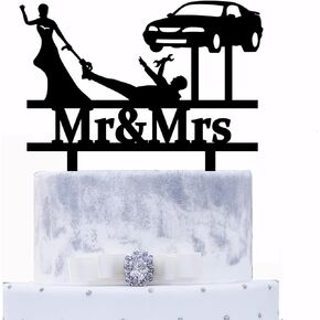 YzYbuaego Repairman Cake Topper, Acrylic Car Enthusiasts Theme Topper for Wedding, Anniversary, 6.7x5.9in, 1 Count
