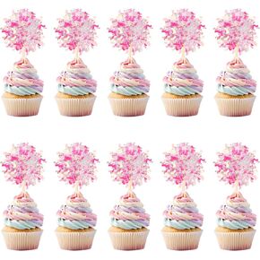 Firework Cupcake Toppers, 10 Pcs Foil Firework Birthday Cupcake Decoration Sparkle Firework Cake Topper Birthday Cupcake Topper for Graduation New Year Party Decorations (Pink)