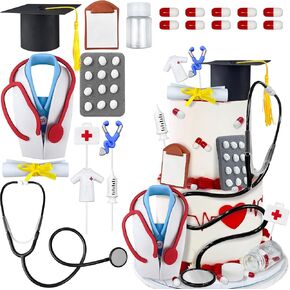 21 PCS ممرضة التخرج كعكة توببر دكتور التخرج كعكة القبعات العليا تخرج الديكور كعكة لتمريض الطبيب التخرج لوازم حفلات التخرج