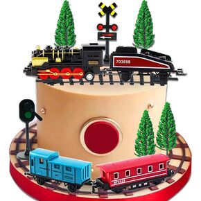 Train Cake Decorations Mini Train Figure Traffic Track Railway Cake Topper for Boy Kids Steam Train Theme Birthday Party Decoration Supplies Favors