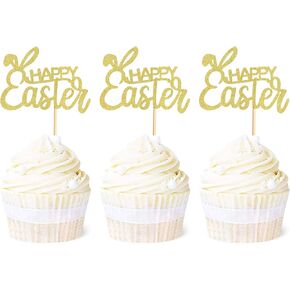 Ercadio 24 Pack Easter Bunny Ear Cupcake Toppers, Blue Glitter Rabbit Ears Cupcake Picks, Easter Day Cake Toppers for Easter Theme Spring Birthday Baby Shower Party Supplies in Kuwait