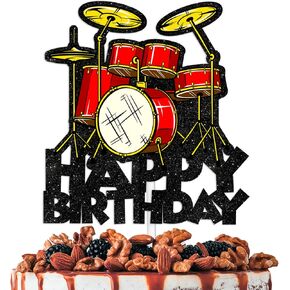 Happy Birthday Cake Topper Decorations with Drum Set for Music Theme Picks for Rock Roll Drummer Party Decor Supplies