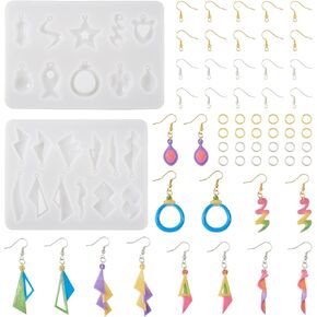 boutigem 2pcs حلق هندسي من السيليكون قالب الأسماك النجمة دمعة الراتينج غير النظامية الراتنجات الصب مع حلقات الخطافات حلق لالتقاط القلادة مفاتيح المجوهرات صنع الحرفية DIY