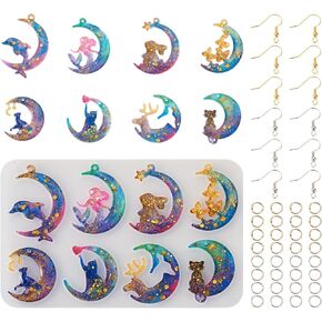 Boutigem 2Pcs Geometrical Earring Silicone Mold Fish Star Teardrop Irregular Shape Resin Casting Molds with Earring Hooks Jump Rings for Necklace Keychain Jewelry Making Craft DIY