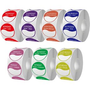 7000 PCS 1 in Removable Food Storage Labels Stickers 7 Day of The Week,Monday Friday Food Day Tags,Date Label Easy Peel Tab,Day Dots Food Labels for Bottle Containers Restaurant Kitchen Freezer