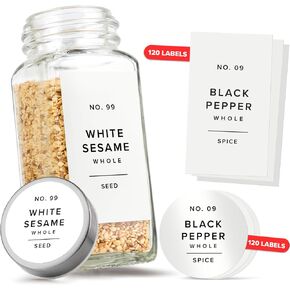 Minimalist Spice Jar Labels Self-Adhesive - 240 Stickers for Spice Jars, Spice Jars & Drawers, Round & Rectangular, Waterproof Spice Organiser Labels for Kitchen Organisation (Black) in Saudi Arabia