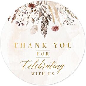 Mobiusea Creation Boho Dark Color Wedding Thank You Lables Elegant Thank You for Celebrating with Us Stickers | 2 inch | Gold Foil | 60pcs Waterproof Favor Labels for Wedding, Bridal Shower