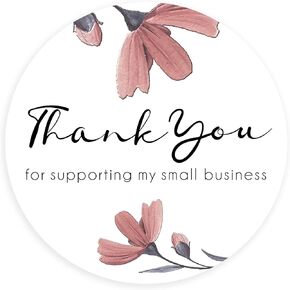 easykart labels 300 Business Thank You Sticker Labels | Peach Exotic Flowers with White Base Design | 2" Inch Round | Highly Recommended for Small Business Owners