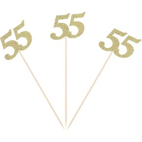Pack of 10 Gold Glitter 55th Birthday Centerpiece Sticks Number 55 Table Topper Age Letter Decorations