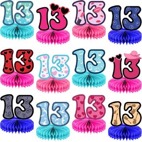 12PCS Popular Birthday Party Decorations 13 Birthday Party Table Honeycomb Music Super Star Honeycomb Centerpieces for Girls Guitar Themed Party Favors Birthday Fans Celebration Supplies