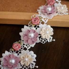 1 Yards Decorating Lace Embroidered Trim Ribbon for Bridal Wedding Decorations, Sewing DIY Making and DIY Crafts-1 Inch Wide