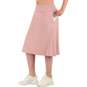 ANIVIVO Women Long Knee Length Skirt with Capris Leggings,Skirted Leggings with High Waisted Zipper Pockets