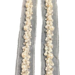 1.7cm Braided Pearl Beaded lace, Handmade DIY Clothing Collar Sleeve Pearl Piping Strip, Wedding Dress Accessories, Sewing Clothing Accessories. (White 2 Yard)