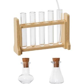 Dollhouse Mini Glass Test Tube Dollhouse Science Sets Miniature Glass Tube Tiny Wood Test Tube Rack Micro Landscape Experiment Ornament for Dollhouse Decor