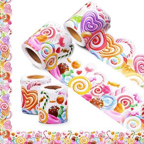65ft Candyland Bulletin Board Border Trims Lollipop Cutouts Bulletin Board for Candy-Themed Classroom School Door Desk Supplies, Candy Birthday Party Decorations