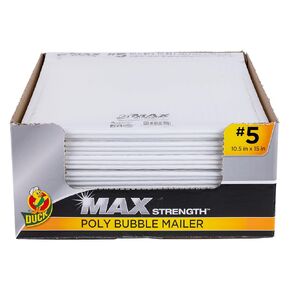 Duck Max #5 Poly Bubble Mailer, White, 10.5 inch x 15 inch, 25 Pack