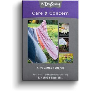 DaySpring - Care & Concern - A Heart and a Smile - King James Version - 4 Design Assortment with Scripture - 12 Boxed Sympathy Cards & Envelopes (J7446)