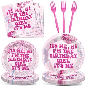 96PCS Hi Im the Birthday Girl Party Decoration Popular Singer Paper Plate Napkin Set Music Happy Birthday Tableware for Girl Women Birthday Baby Shower Party Supplies Favors Serve 24