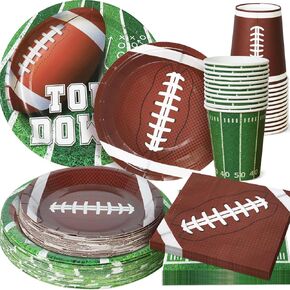 Football Party Supplies 96PCS Football Plates and Napkins Set Disposable Superbowl Theme Party Decorations for Football Game Day Birthday Party Decorations Serve 24