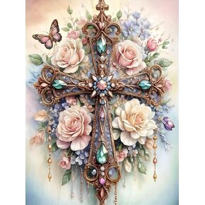 Zythron Cross Diamond Art Kits for Adults, Religious Christ 5D Diamond Painting Kits for Beginner DIY Gem Art Full Drill Diamond Painting Crystal Craft Kits for Home Wall Decor Gifts 12x16in
