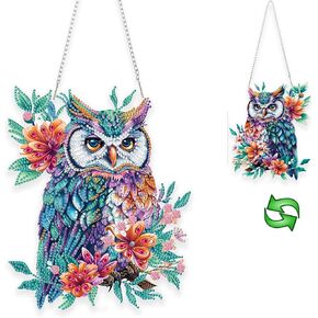 Yunzlly DIY Hanging Diamond Art Ornament Kit Owl, Crystal Diamonds Painting Pendant Double Sided Kit for Adults, Acrylic Gem Painting Board Kit