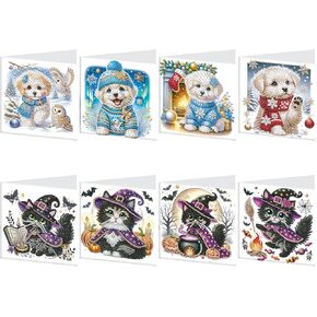6pcs Diamond Painting Greeting Cards for Blessings and Wishes - Cat DIY Birthday card Special Shape Crystal Diamond Art Partial Mosaic Making Craft, Paper Material, Gift for Christmas Thanksgiving Day