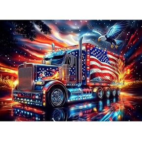 CEOVR Truck Diamond Art Kits for Adults, American Flag Eagle Diamond Painting Dots 5D Full Drill DIY Gem Art for Beginner, Adult Crafts Kits Arts and Crafts, Wall Decor for Home Office 12x16in