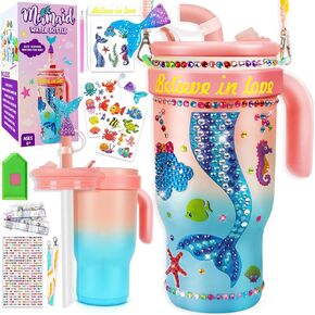 Decorate Your Own Water Bottle Kits for Girls- 4 5 6 7 8 Year Old Mermaid Painting Crafts, Fun Arts and Crafts for Kids Ages 4-6-8-10, Birthday Christmas Gifts Toys for Girls(Mermaid)
