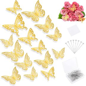 136PCS Flower Bouquet Accessories, Including Bouquet Diamond Pins, 3D Gold Butterfly Wall Decor Set, for Wedding, Party, Mother's Day, Birthday, and DIY Craft