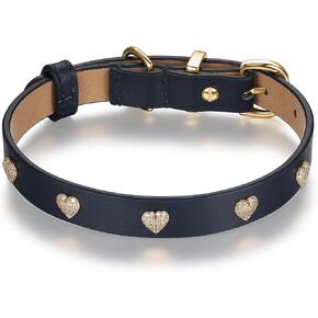 Scamper & Co جلد أصلي مع طوق الكلاب القلبي ذات الألياف الدقيقة في Navy Blue ، 13 "