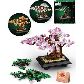 4 in 1 Bonsai Tree Building Sets, Four Season Cherry Bonsai Tree Building Kit, Artificial Plant Decor for Home, Desk Greenery, Mother's Day Present, Xmas Gifts for Adults Girls&Boys (493pcs)