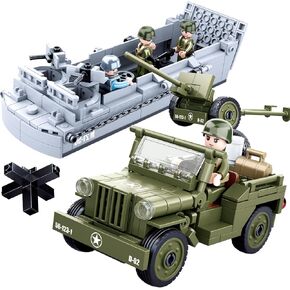World War 2 Landing Craft Building Toys WW2 Military Vehicle Brick Set, WWII Army Warship Boat Model Block with 4 Soldiers Figures (325 Pieces)